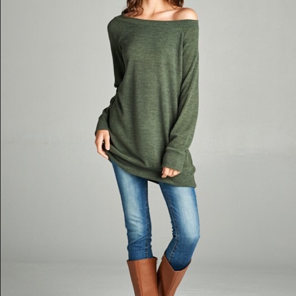 Sweaters - Off  Shoulder Wide Neck Tunic Sweater
